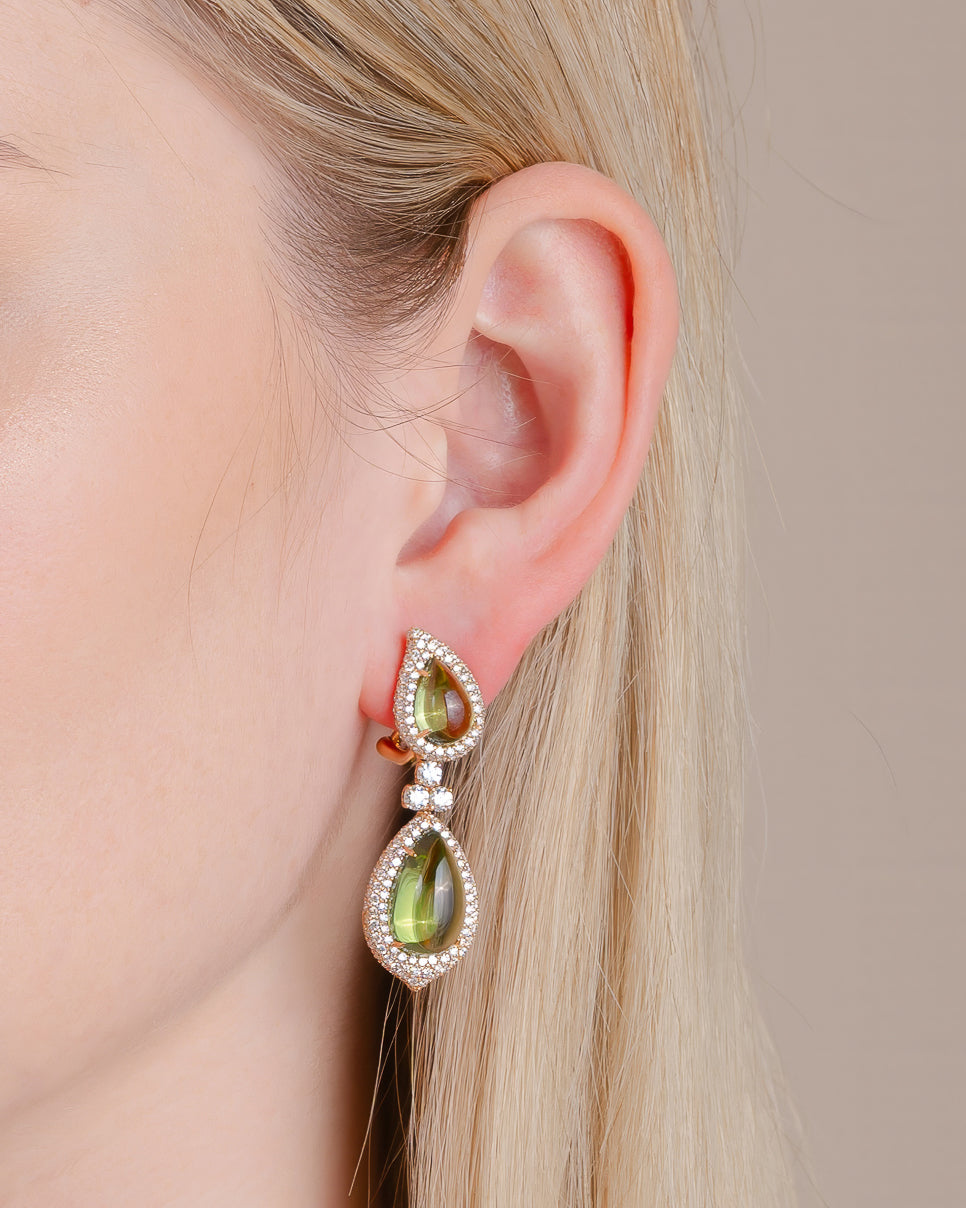 Peridot and Diamond Drop Earrings