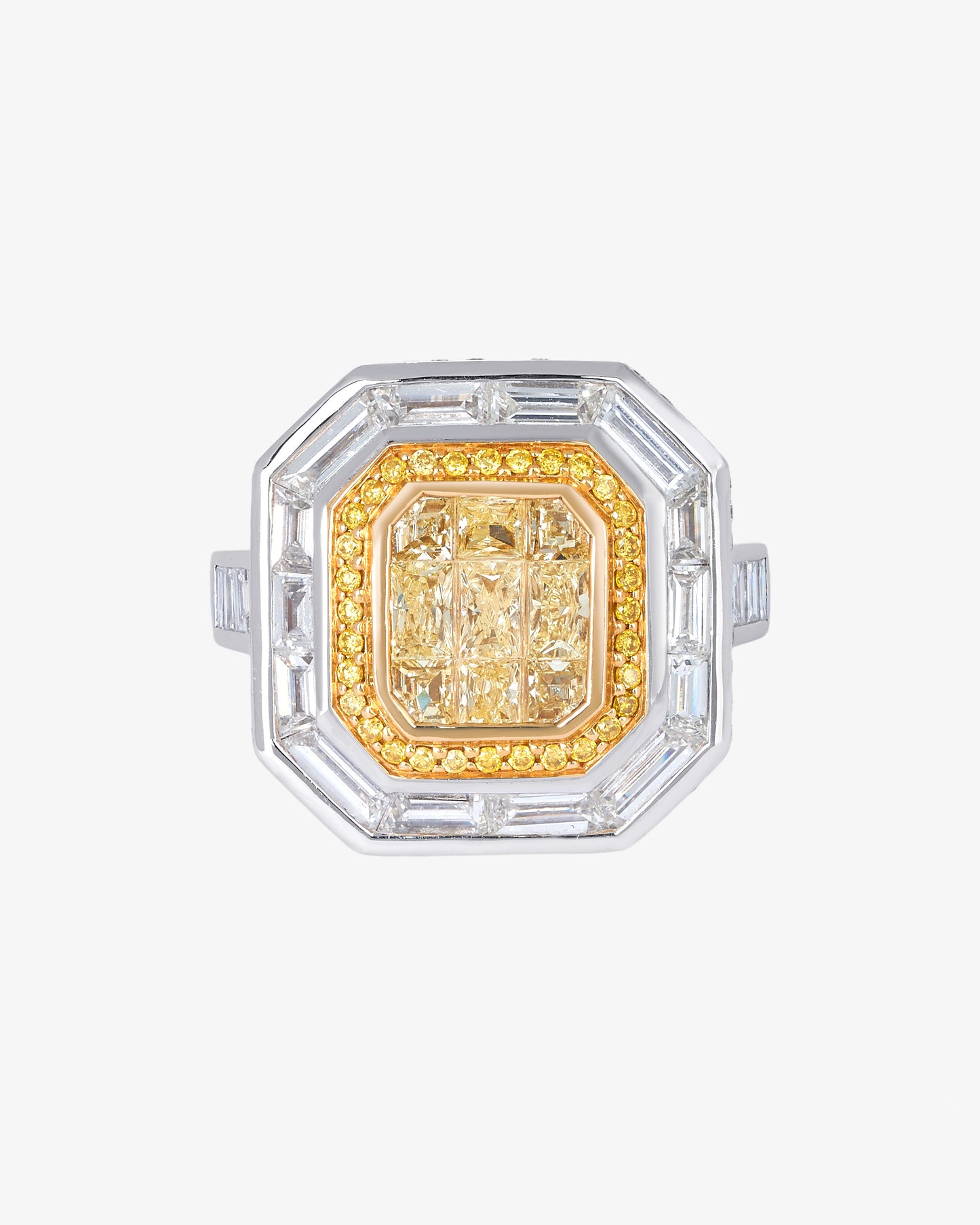 Invisible Set Yellow & White Diamond Ring
