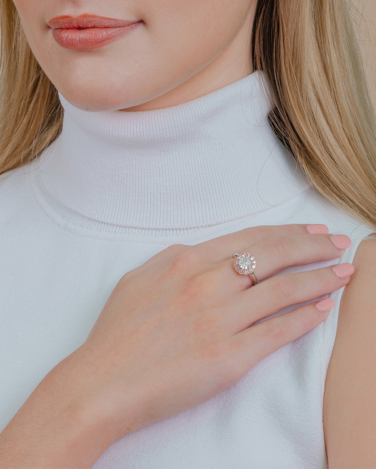 Pink and White Diamond 1.53ct Engagement Ring