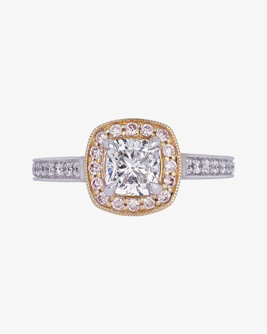 Pink Diamond Halo 1.01ct Cushion Cut Diamond Ring