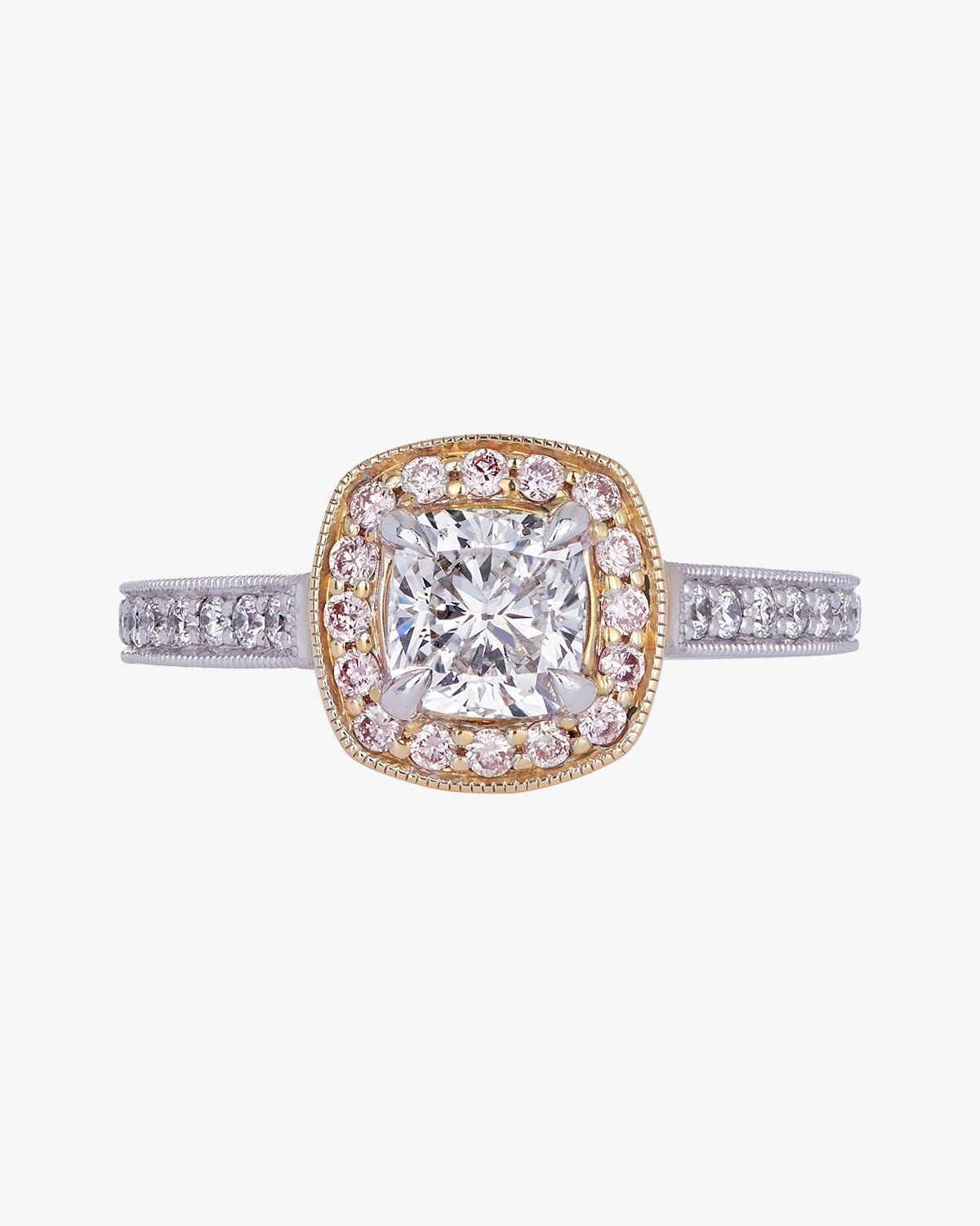 Pink Diamond Halo 1.01ct Cushion Cut Diamond Ring