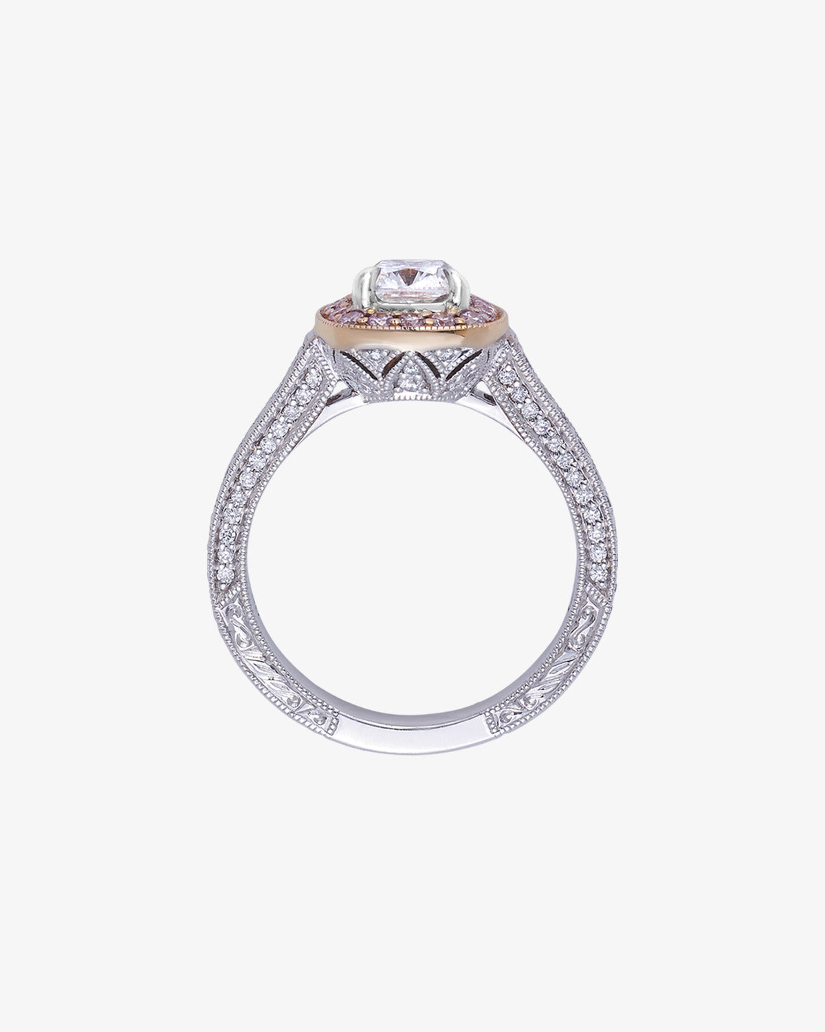 Pink Diamond Halo 1.01ct Cushion Cut Diamond Ring