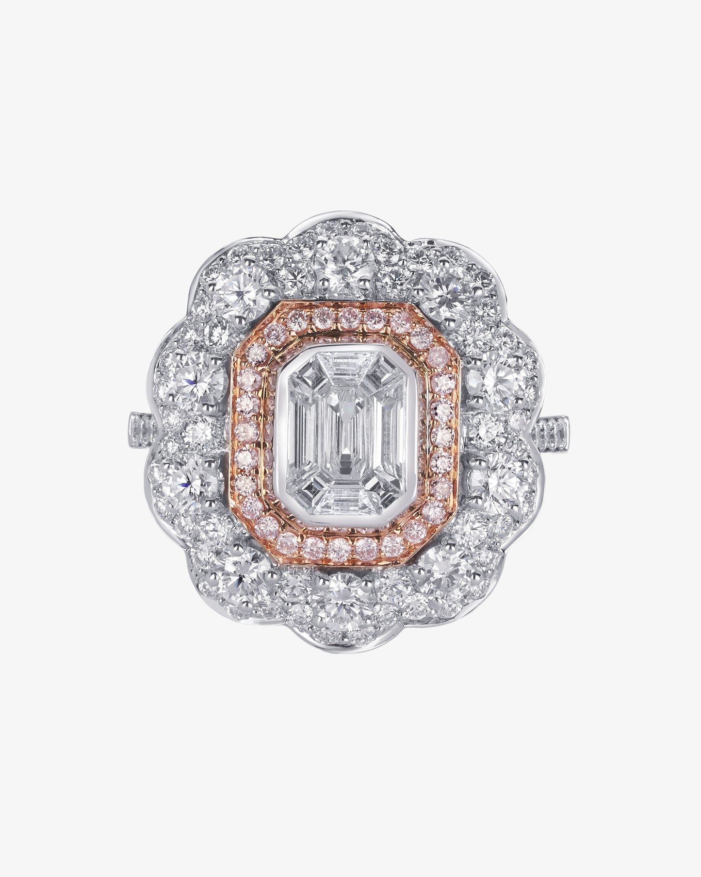 Pink and White Diamond Invisible Set Ring