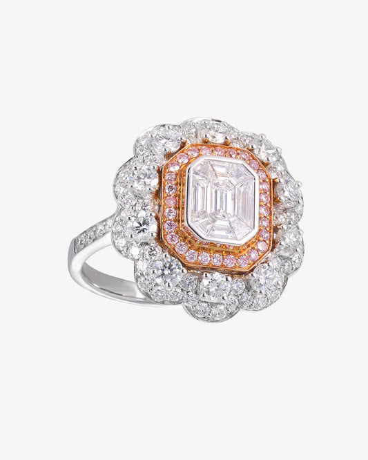 Invisible Set White and Pink Diamond Ring