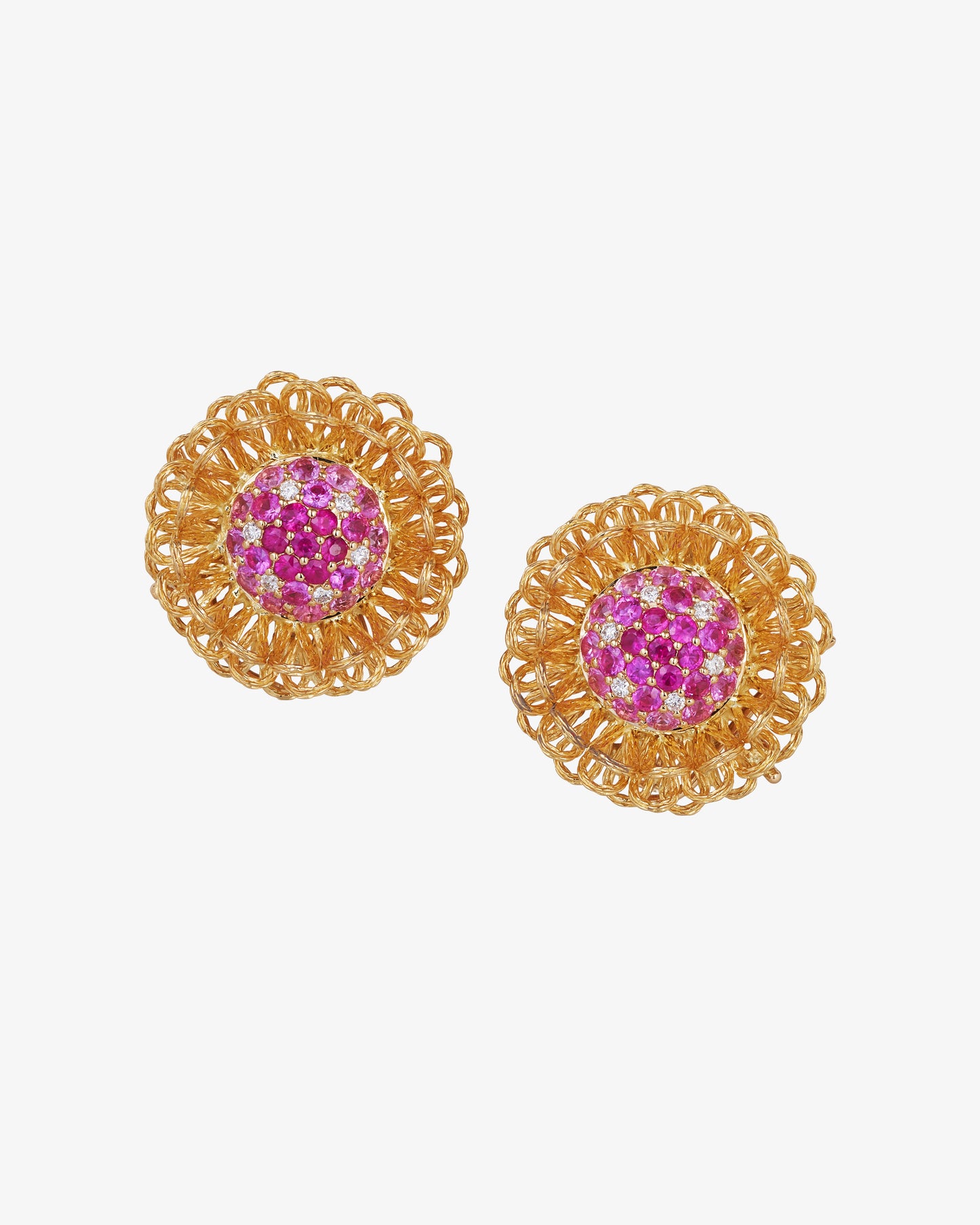 Pink Sapphire & Diamond Woven Flower Earrings