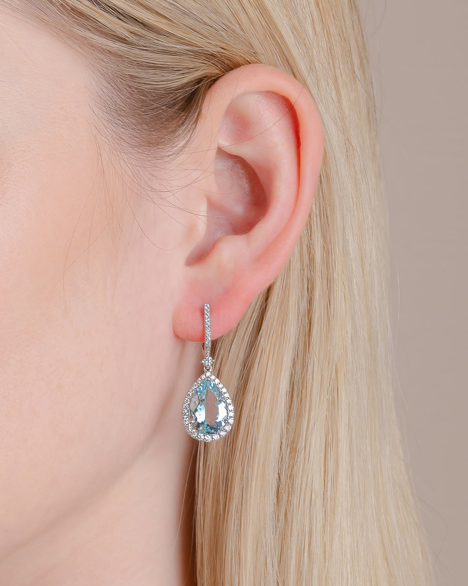 Pear Cut Aquamarine & Diamond Drop Earrings