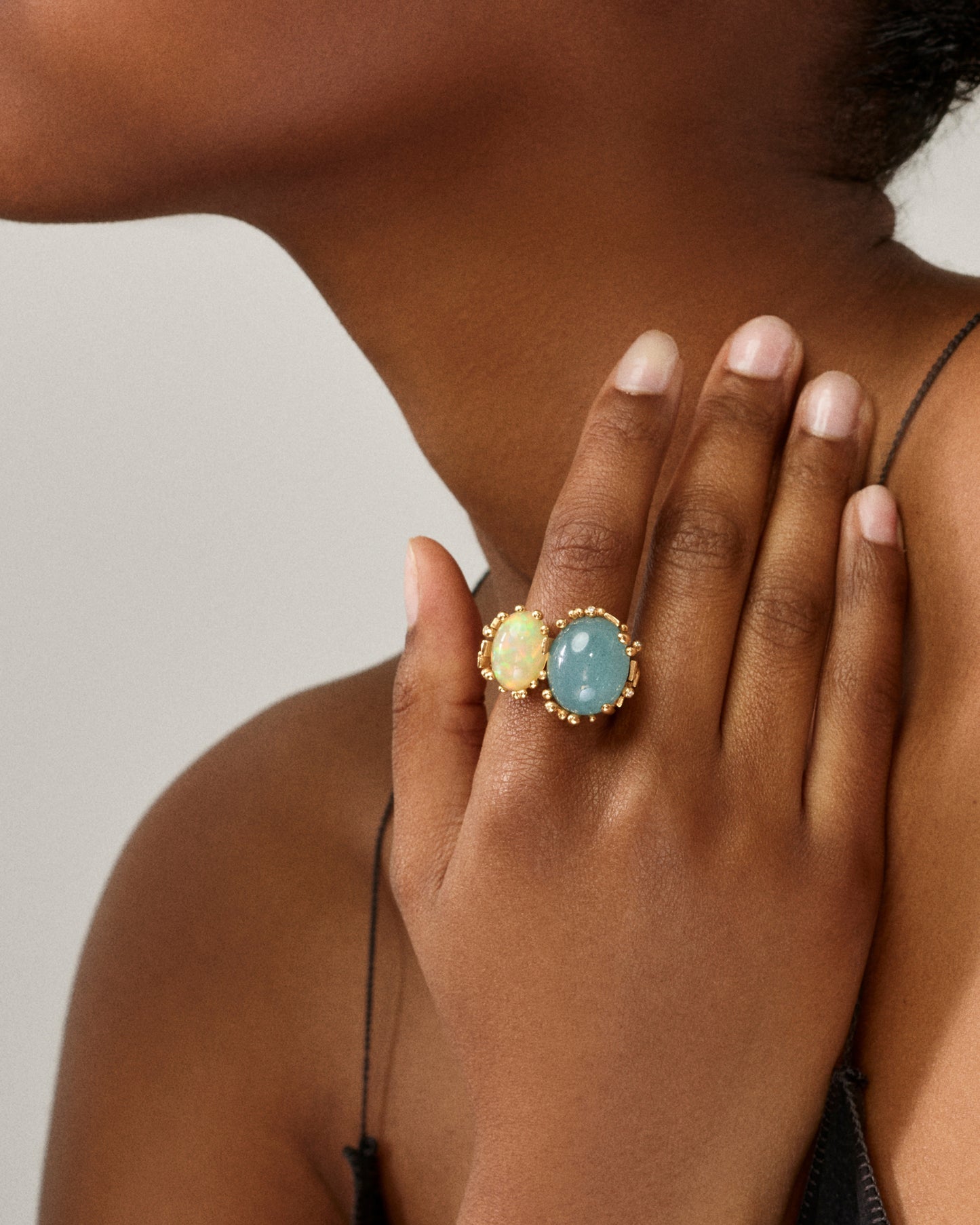 Ole Lynggaard BoHo Aquamarine and Opal Ring