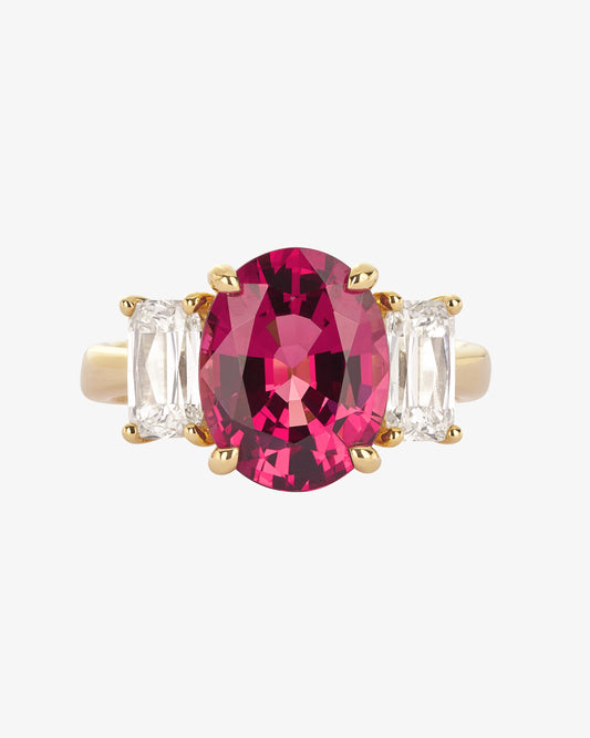 Rhodolite and ASHOKA® Diamond 3-Stone Ring