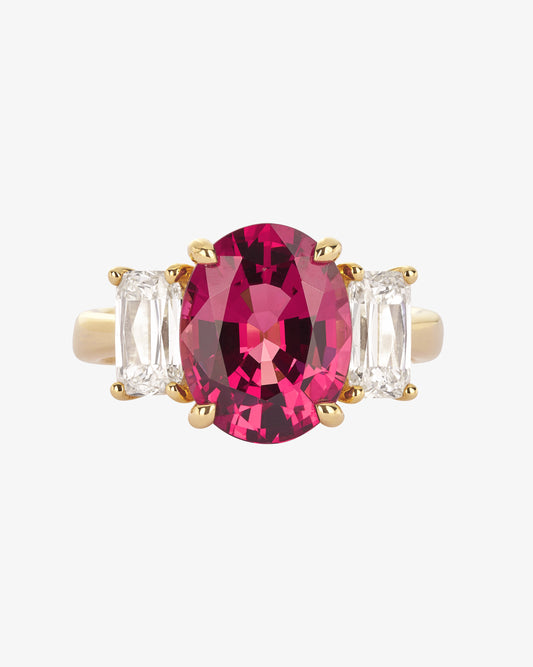 Rhodolite and ASHOKA® Diamond 3-Stone Ring