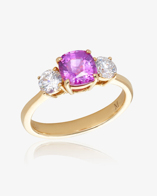 Pink Sapphire and Diamond Trilogy Ring