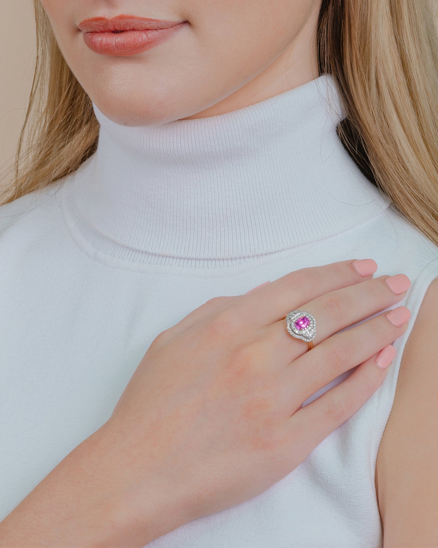 Pink Sapphire and Diamond Ring