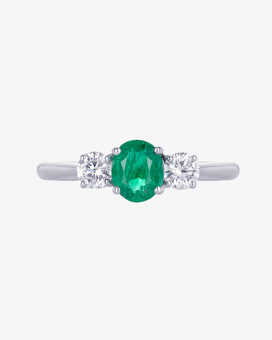 Emerald and Diamond Set Trilogy Ring