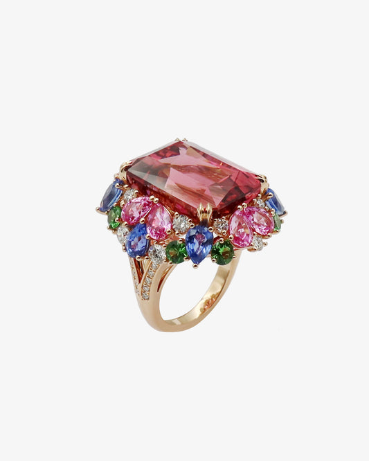 Pink Tourmaline Flower Ring