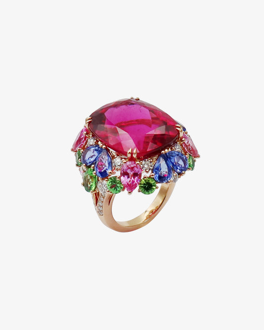 Rubellite Flower Ring