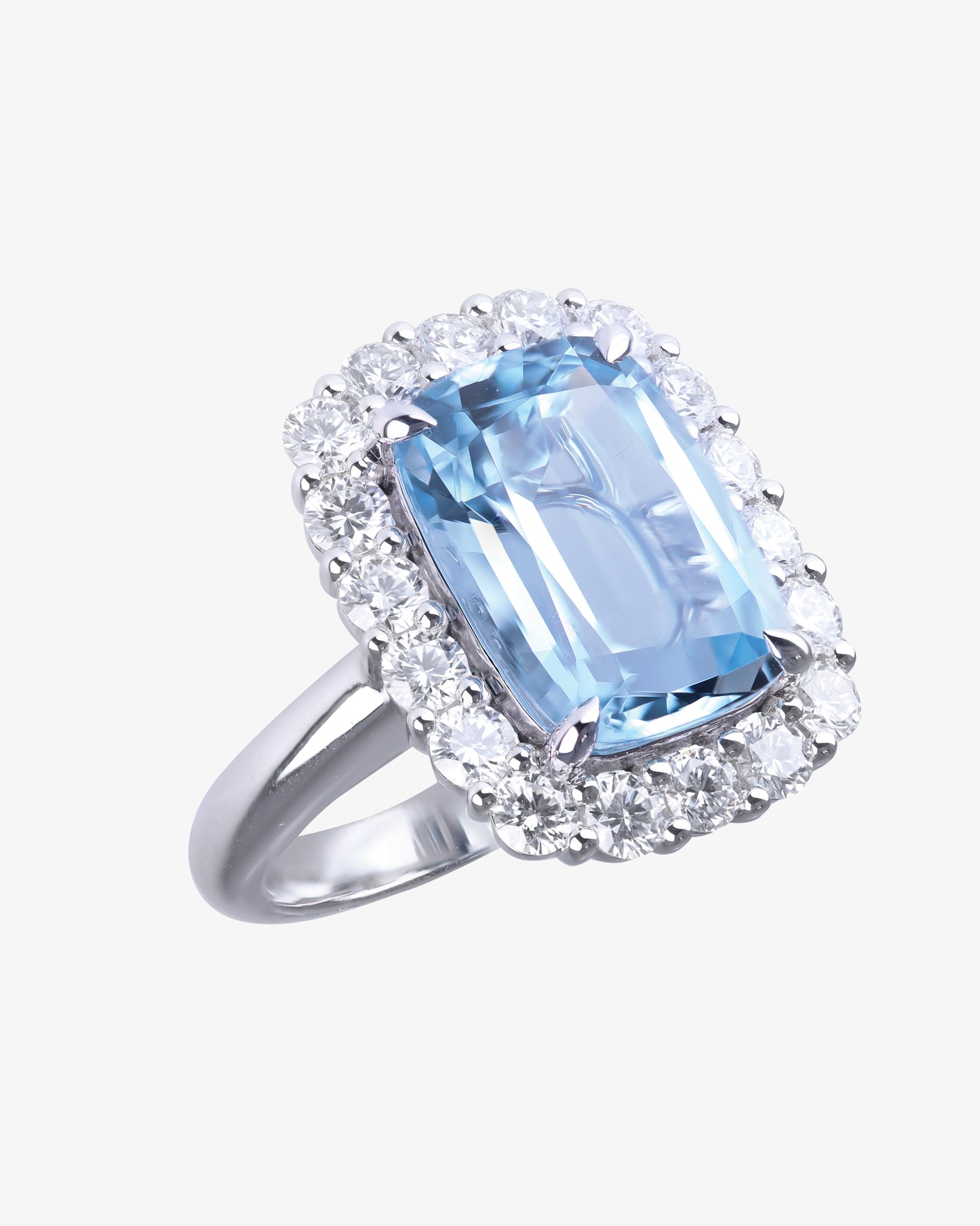 Aquamarine & Diamond Halo Ring