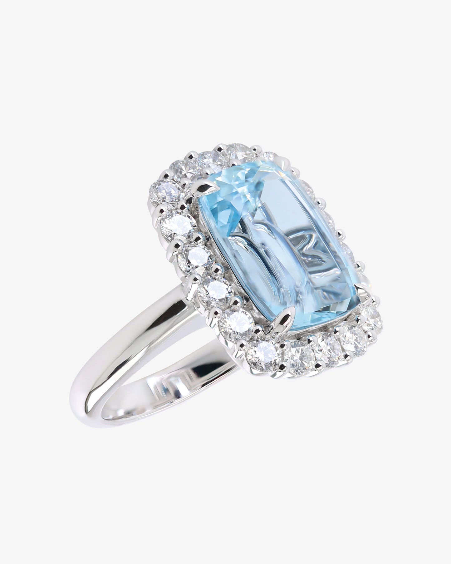 Aquamarine & Diamond Halo Ring