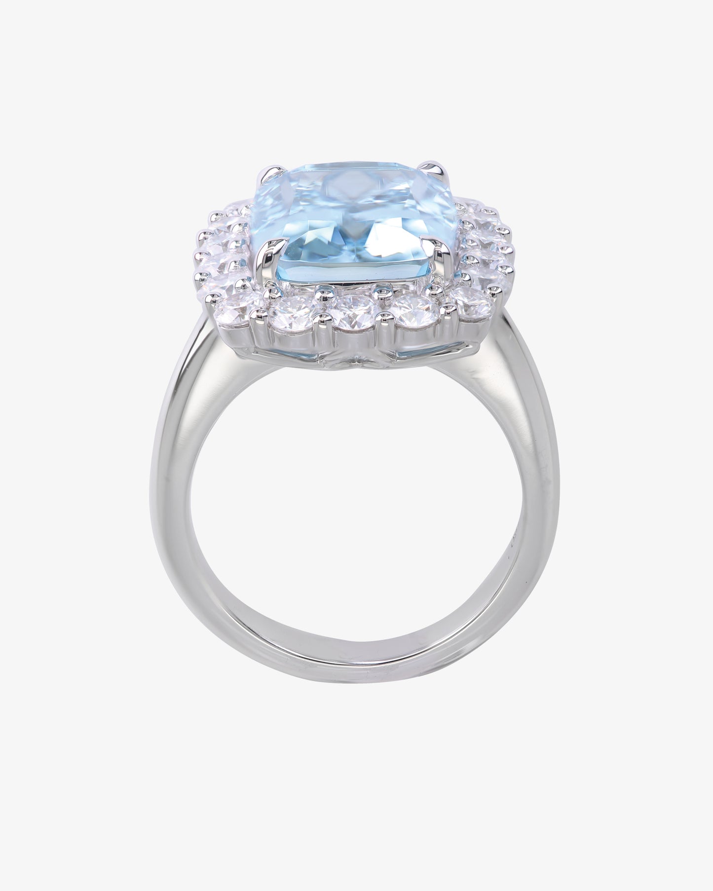 Aquamarine & Diamond Halo Ring