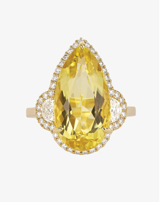 Yellow Beryl and Diamond Ring