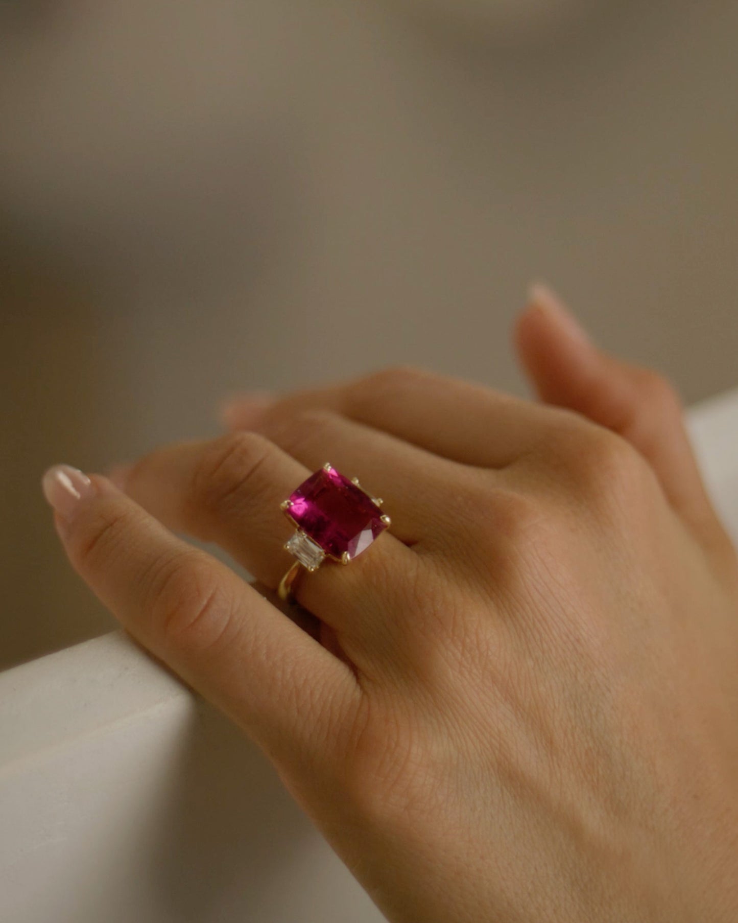 Rubellite and ASHOKA Diamond Ring