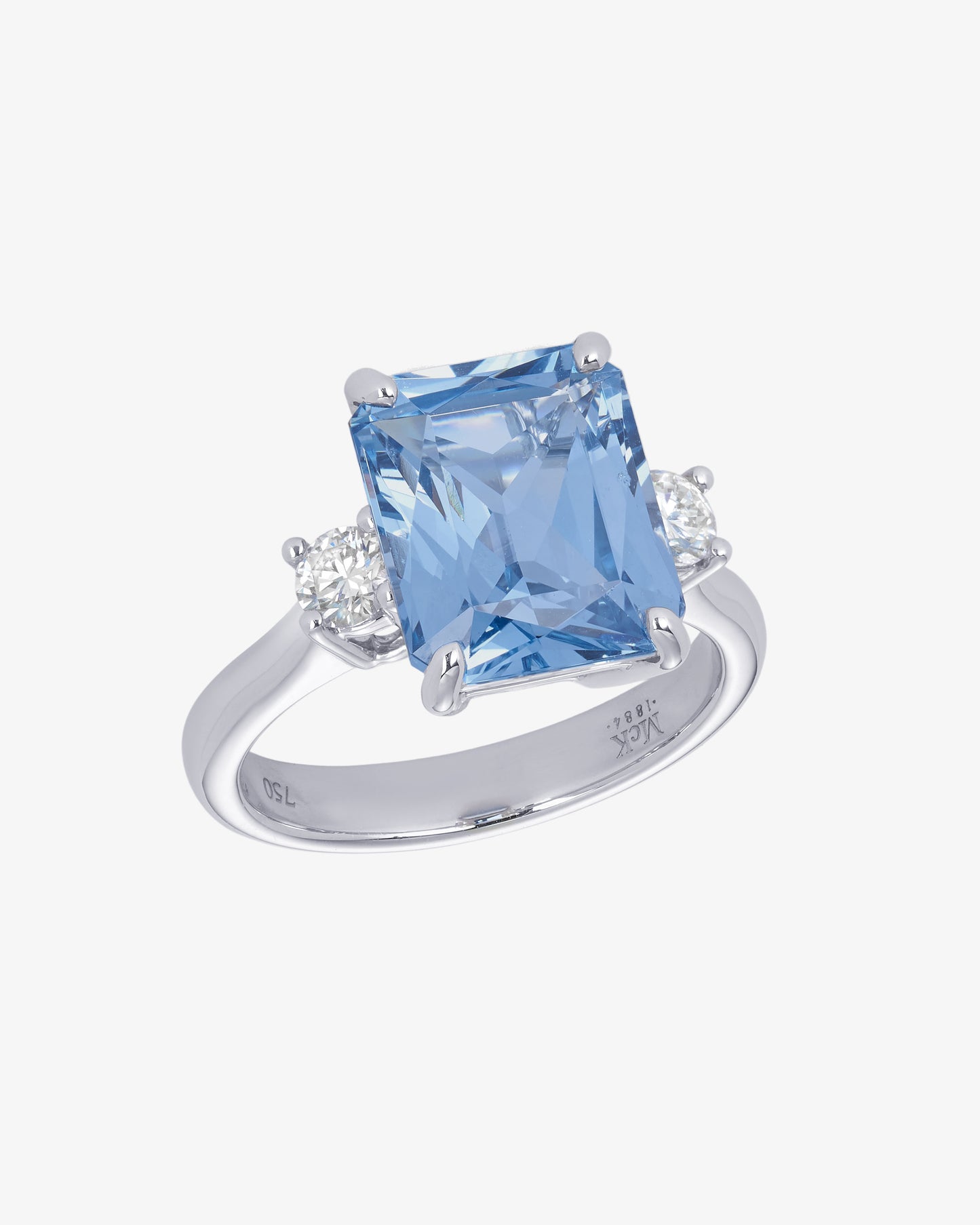 Emerald Cut Aquamarine and Diamond Ring
