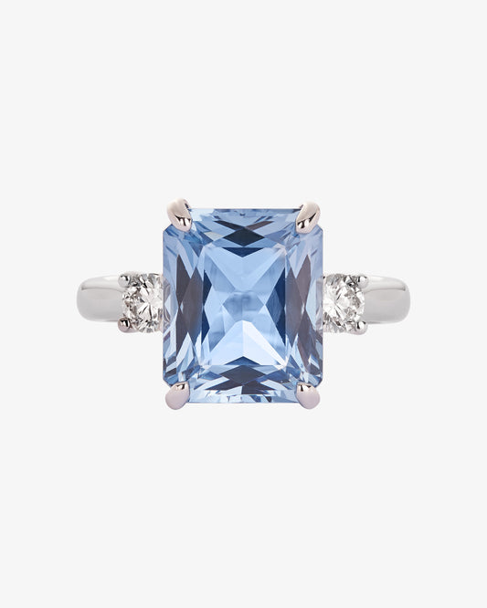 Emerald Cut Aquamarine and Diamond Ring