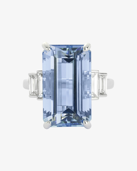 Emerald Cut Aquamarine and Diamond Ring