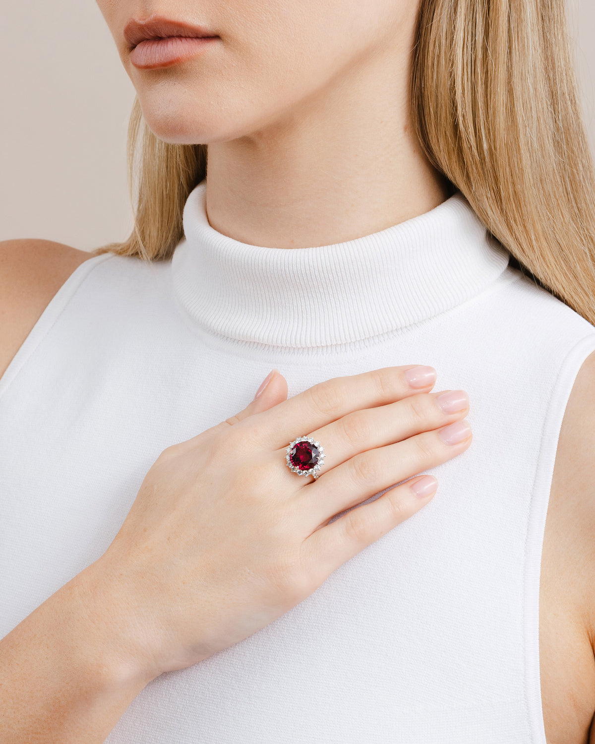Red Spinel and Diamond Ring