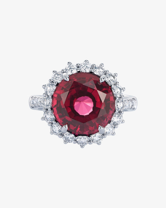 Round Red Spinel and Diamond Ring