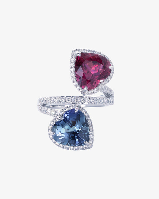 Pink Tourmaline, Tanzanite and Diamond Heart Ring