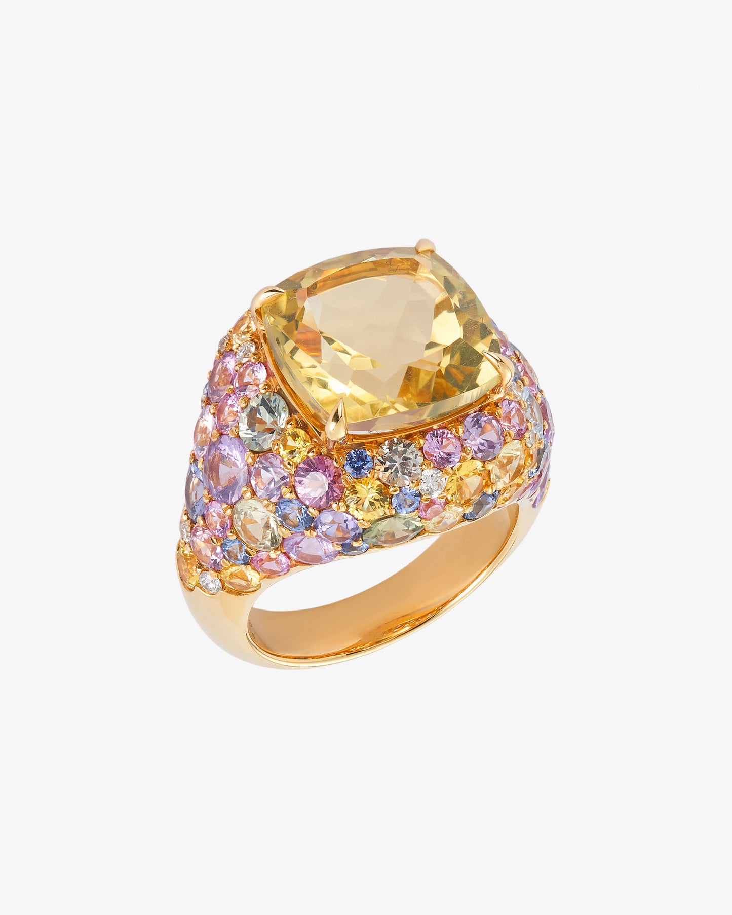 7.21ct Lemon Quartz and Multi-coloured Ring