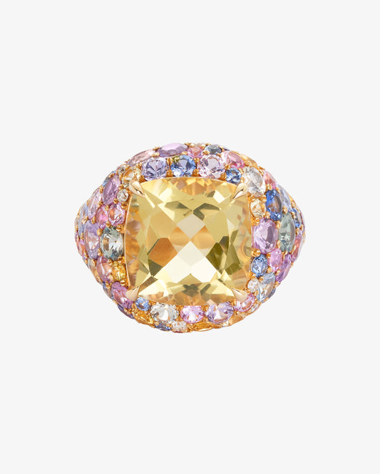 7.21ct Lemon Quartz and Multi-coloured Ring