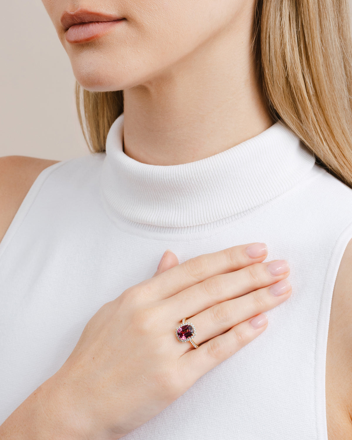 3.83ct Rose Garnet and Diamond Ring