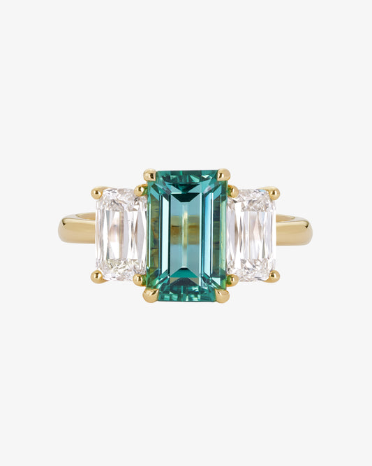 Green Tourmaline and ASHOKA® Diamond 3-Stone Ring