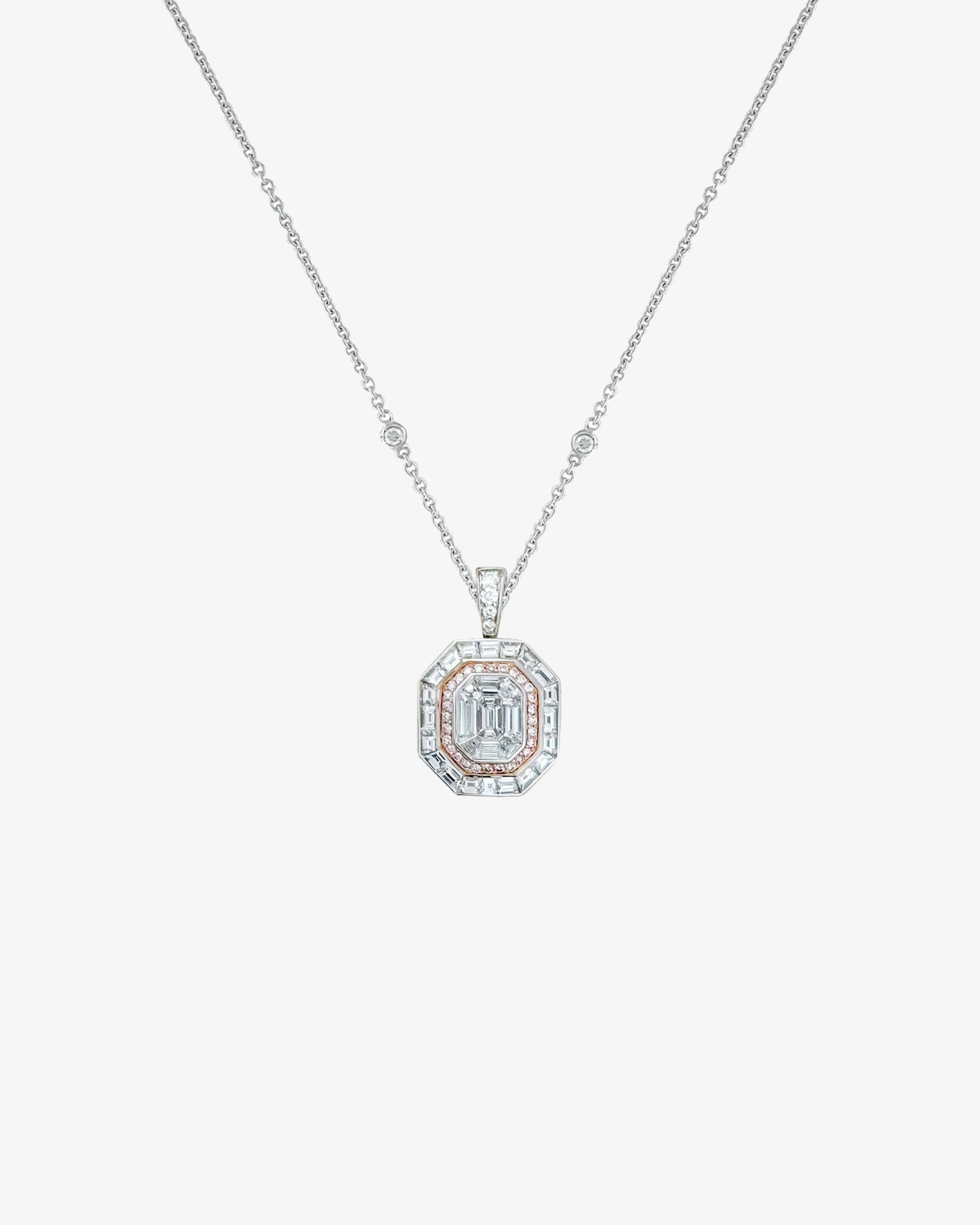 White and Pink Diamond Invisible Set Pendant