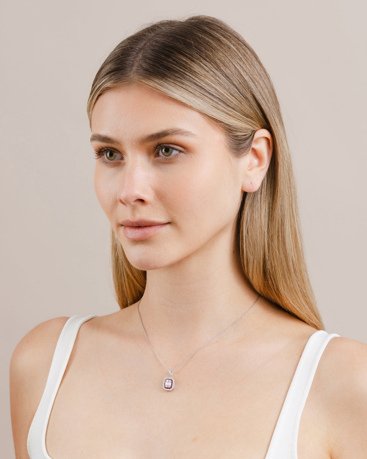 Ruby and Diamond Invisible Set Necklace