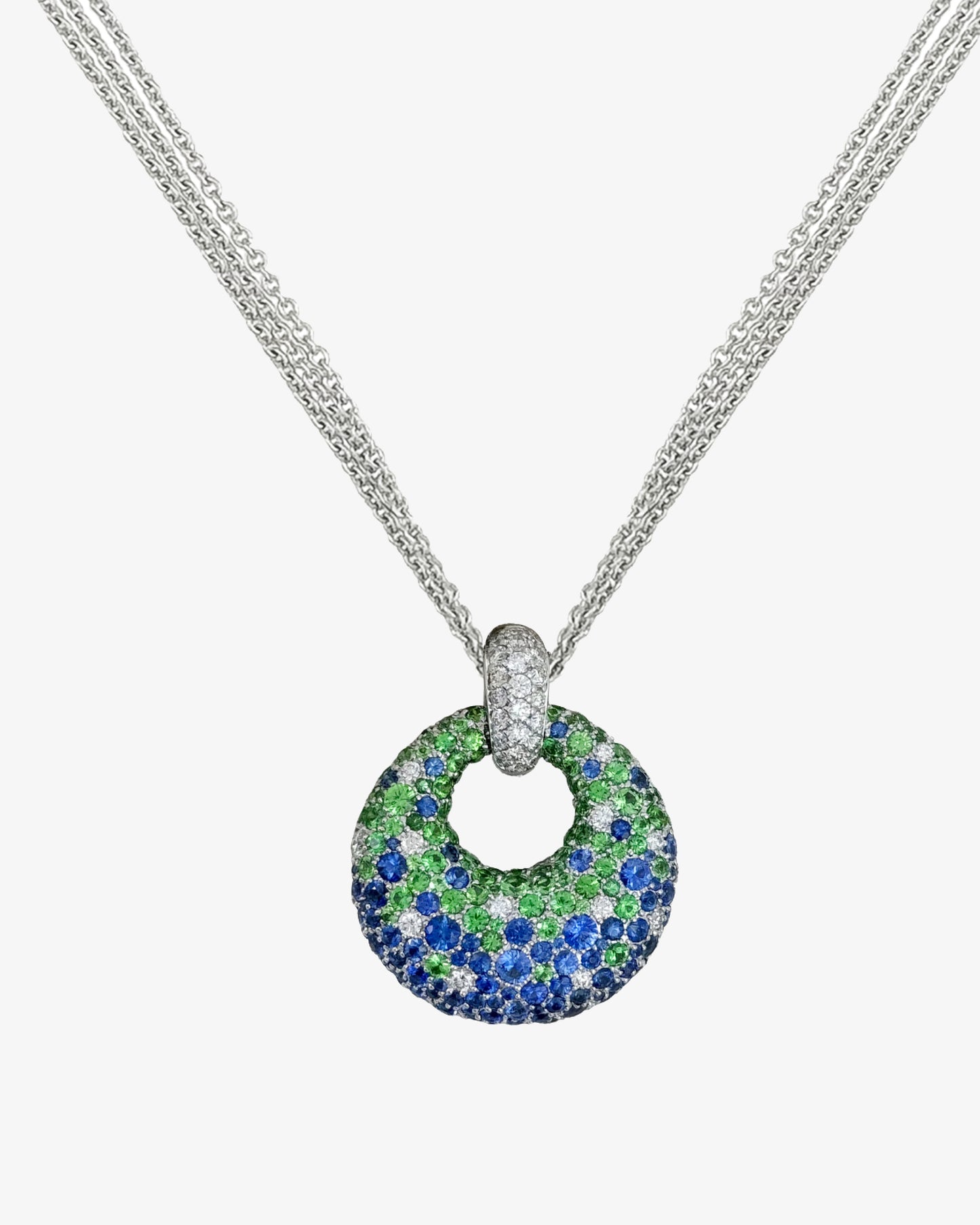 Sapphire, Tsavorite and Diamond Circle Pendant