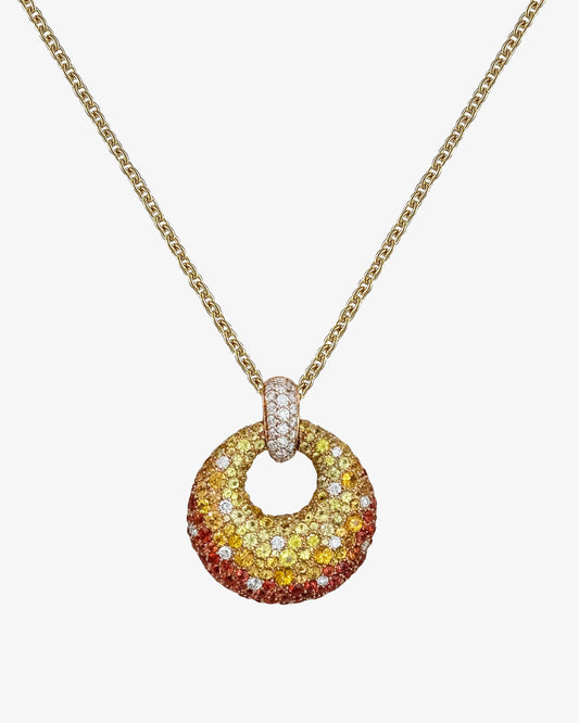 Yellow and Orange Sapphire and Diamond Circle Pendant