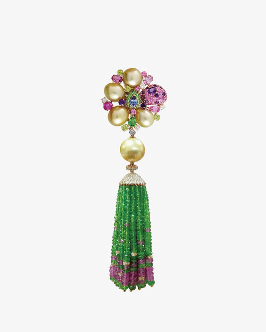 Golden Pearl Blossom Tassel Brooch