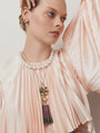 Golden Pearl Pink Blossom Tassel Necklace