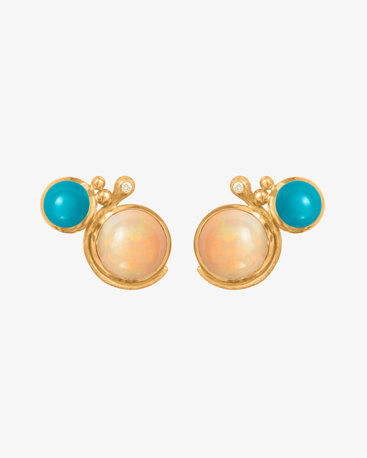 Ole Lynggaard Lotus Opal, Turquoise and Diamond Stud Earrings
