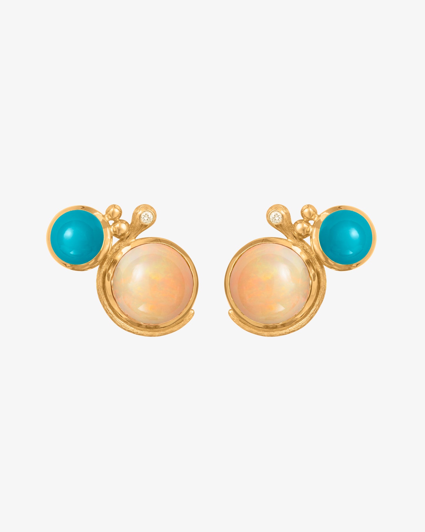 Ole Lynggaard Lotus Opal, Turquoise and Diamond Stud Earrings