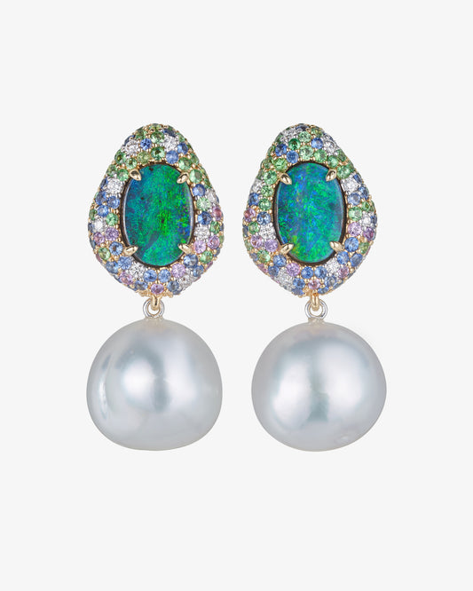 Opal, Multi-coloured Stones and Pearl Drop Earrings