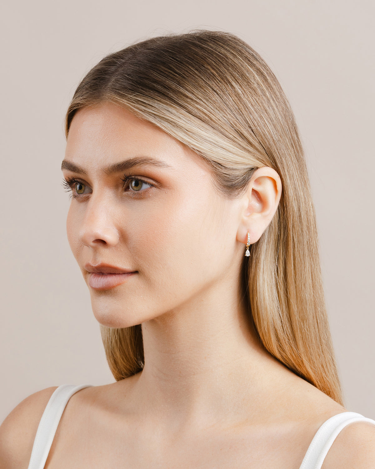 Diamond Huggie with Pear Drop Earrings