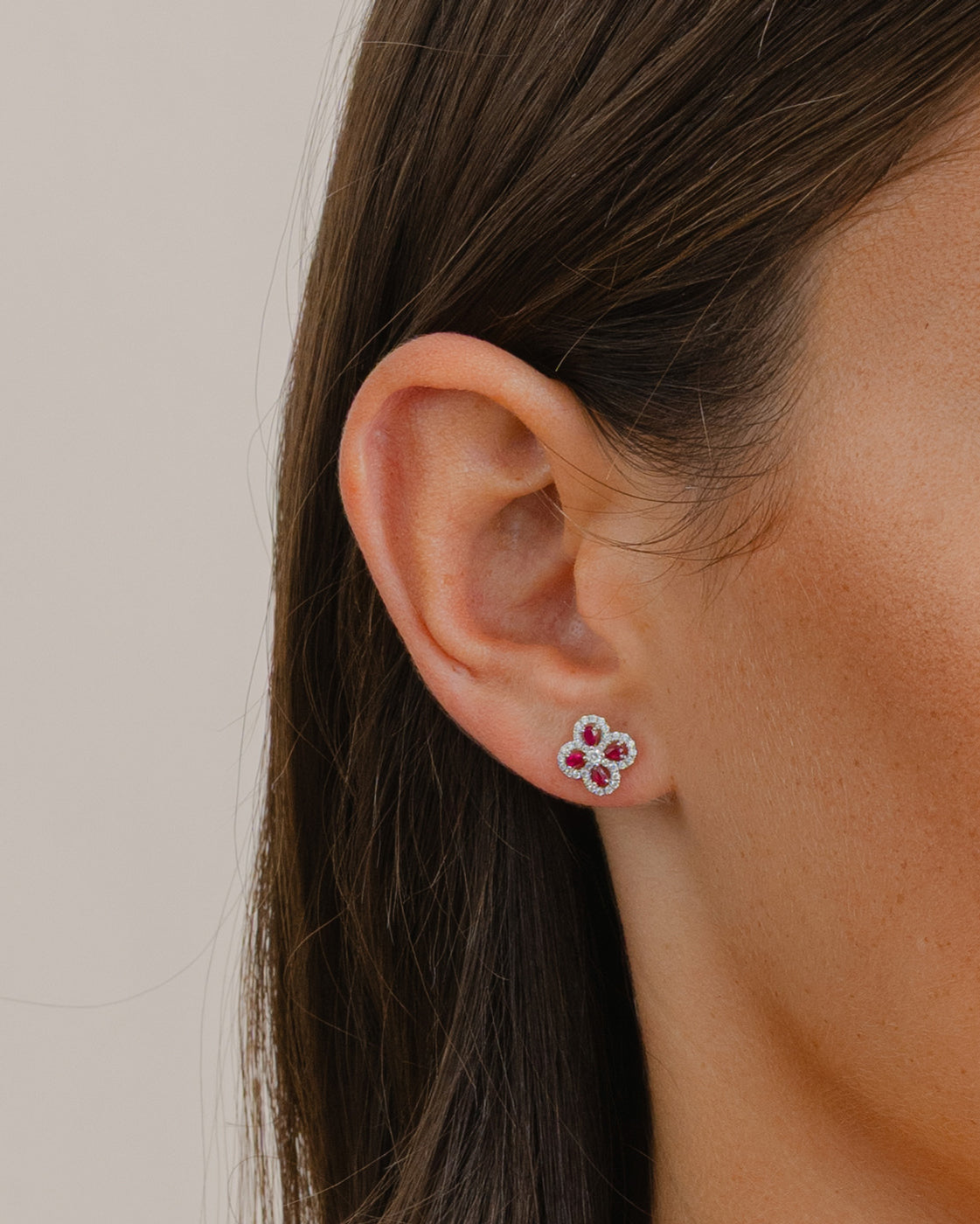 Ruby and Diamond Cluster Stud Earrings