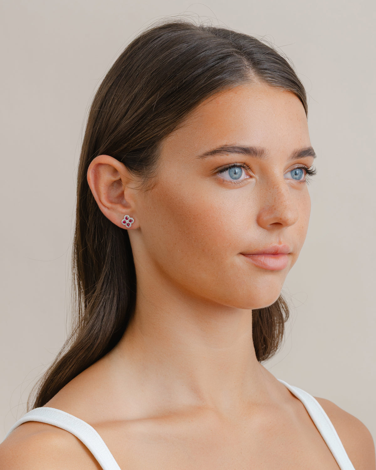 Ruby and Diamond Cluster Stud Earrings