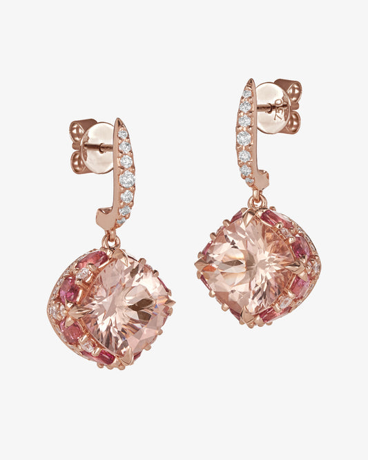 Morganite and Pink Tourmaline Diamond Huggie Earrings