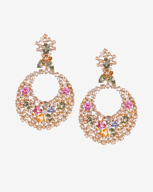 Multi-coloured Sapphire and Diamond Drop Earrings