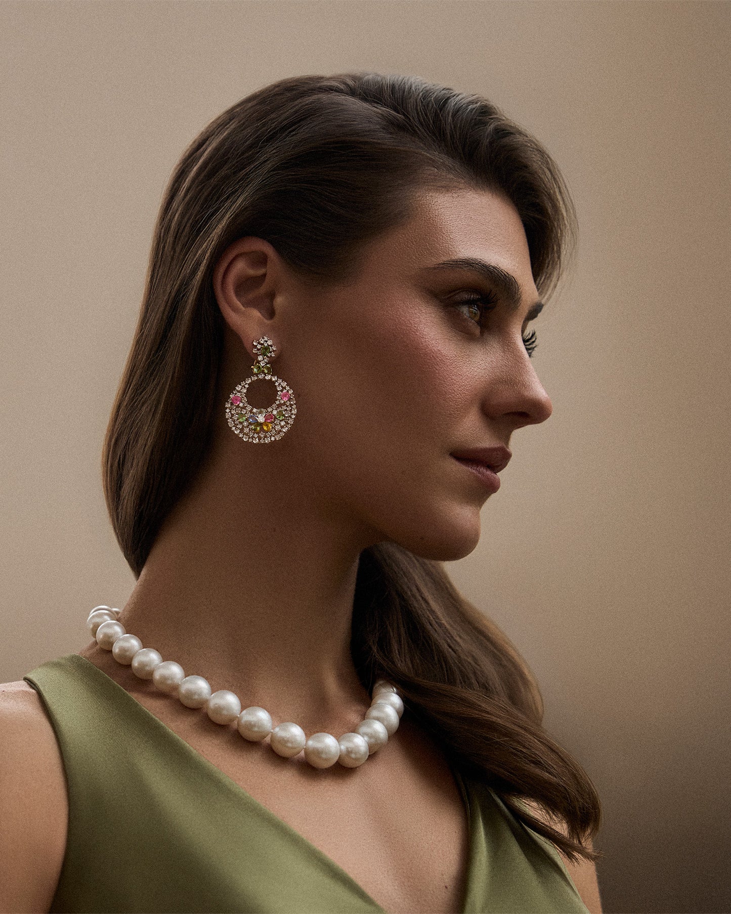 Multi-coloured Sapphire and Diamond Drop Earrings