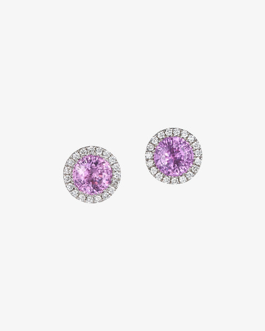 Pink Sapphire Halo Studs