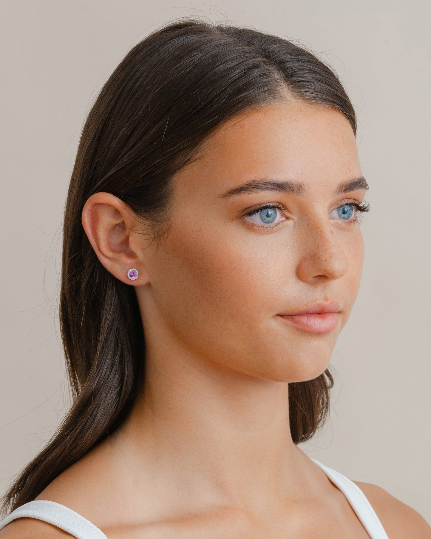 Pink Sapphire Halo Studs